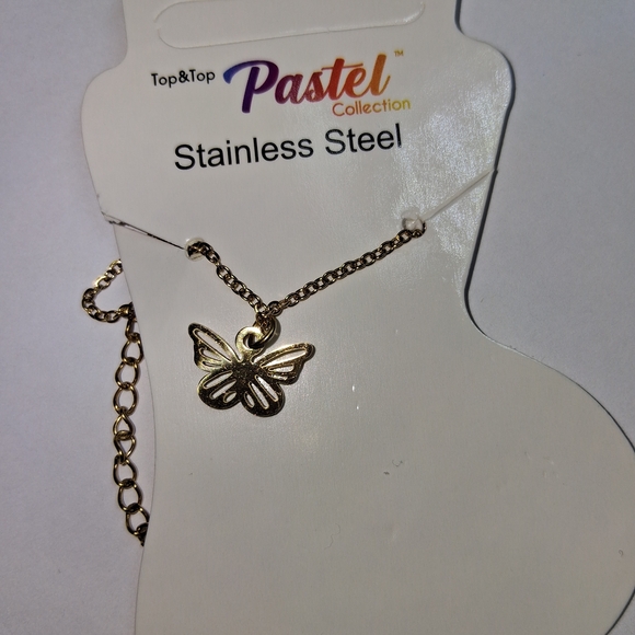 Butterfly Charm Gold Tone Anklet - Picture 2 of 2